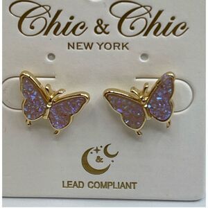 NWT Chic n Chic electric lilac druzy butterfly post style earrings